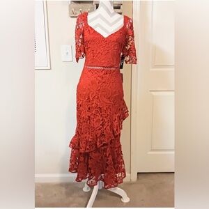 Lulus Dresses/Lulus Applique Tiered Midi Dress, V-neckline NWT